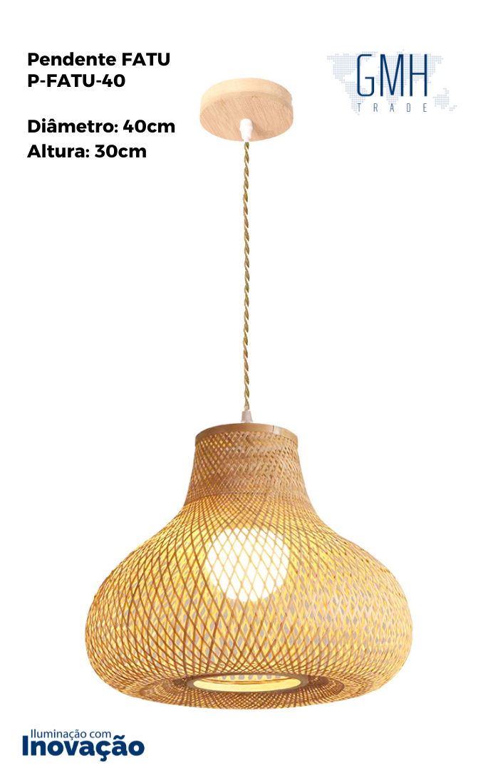 Lúminaria Pendente Rattan de Palha Nova Guine Detalhes